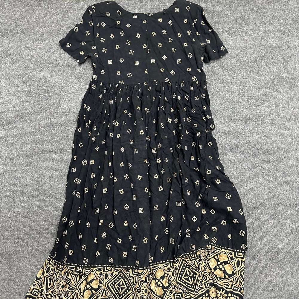 K.C. Spencer Dress Womens Size 14 Black Rayon Geometric Floral Boho Midi USA